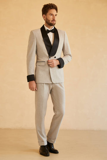 Gris Doble Pecho 2 Piezas Trajes de Boda